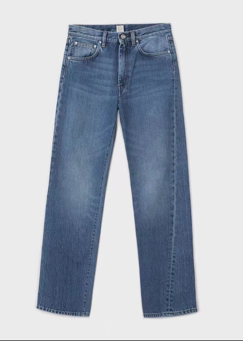 European And American High Waist Stretch Twisted Straight Cropped Jeans