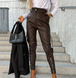 23 Years Fall Winter Fashion Slim PU Leather Waist Skinny Trousers With Pockets