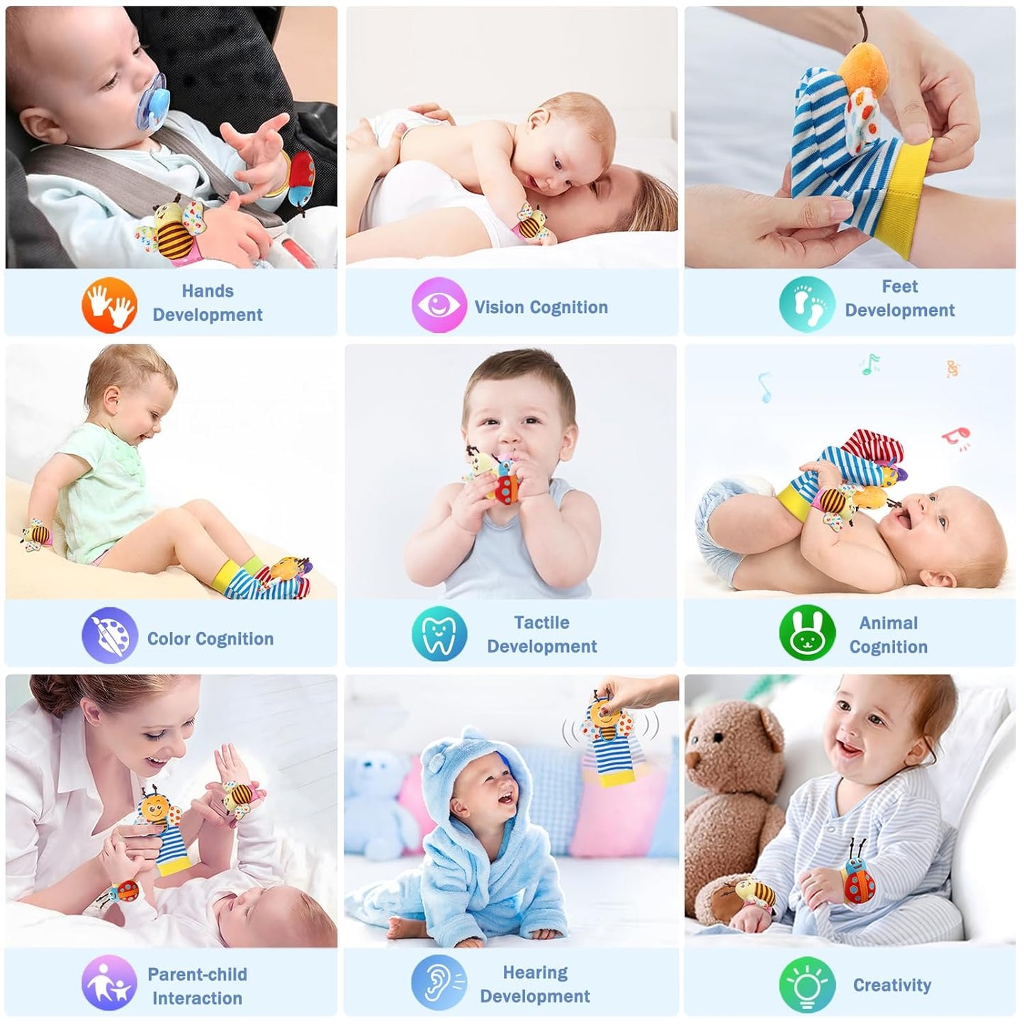 Wrist Rattles Foot Finder Rattle Toy for 3-6 Months Baby, Feet Leg Ankle Socks Arm Hand Bracelet Shaker for 6-9 Months Infant Boy & Girl, Gift Set for 0-2 Years Newborn Babies (5 Pcs-C)