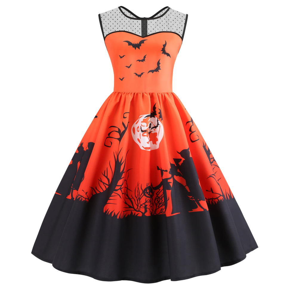 New European And American Halloween Print Big Dress Women
