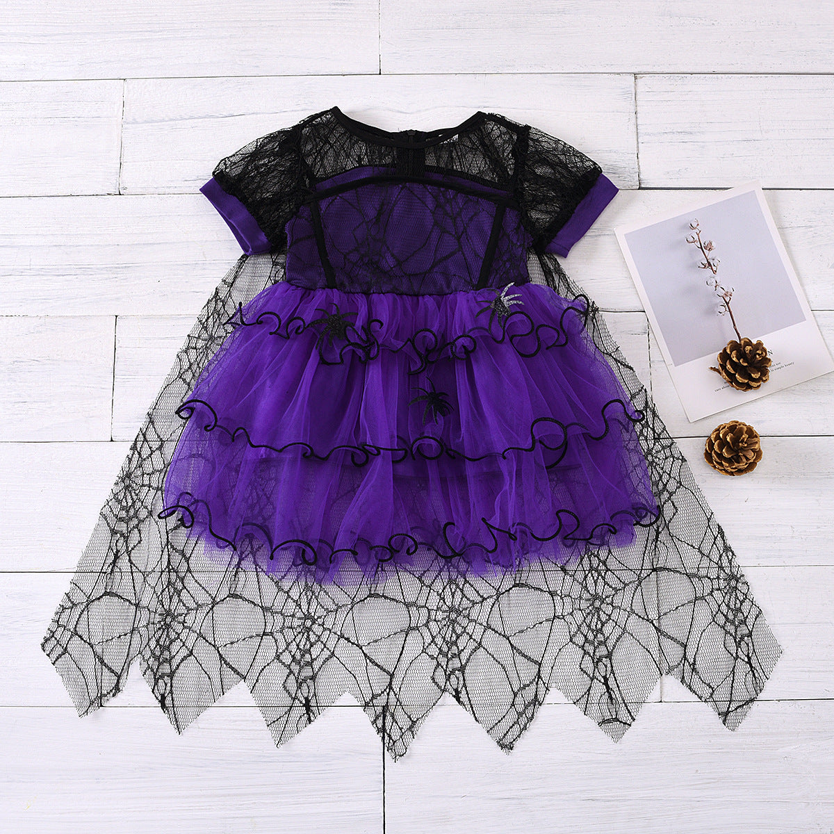 Girls' Halloween Mesh Cake Short Sleeve Dress