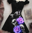 Halloween Print Drawstring Dress With Puffy Sleeves
