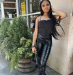 Tight Pleated High Waist Stretch Leather Pants