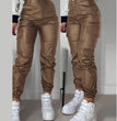 Zipper Pleated PU Casual Patch Pocket Skinny Pencil Trousers