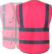 9 Pockets Class 2 High Visibility Zipper Front Safety Vest with Reflective Strips, Meets ANSI/ISEA Standards (Large, 150-Pink)