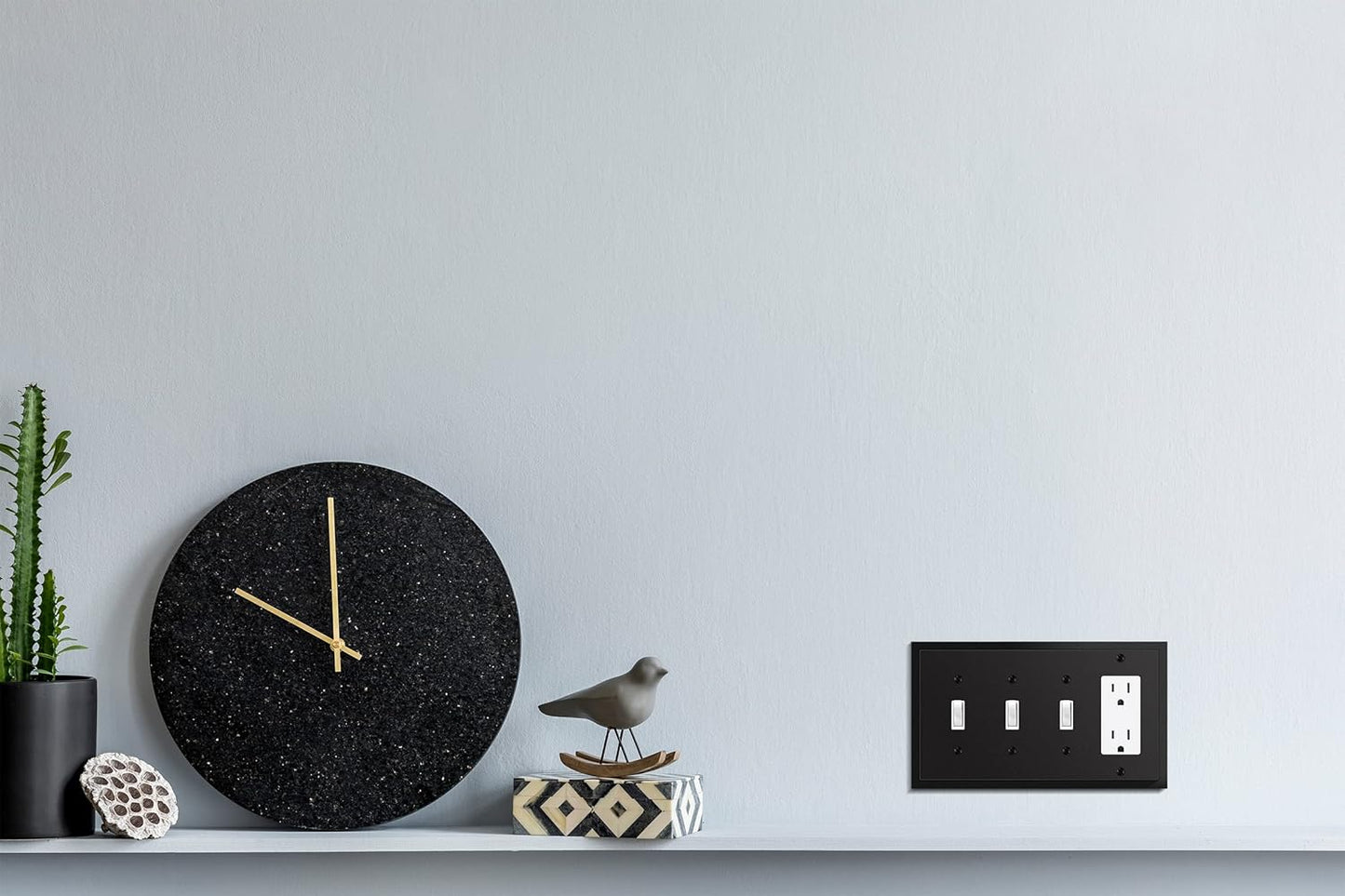 Modern Edge Decorative Wall Plate Switch Plate Outlet Cover, Durable Solid Zinc Alloy (Triple Toggle/Single Decorator, Matte Black)