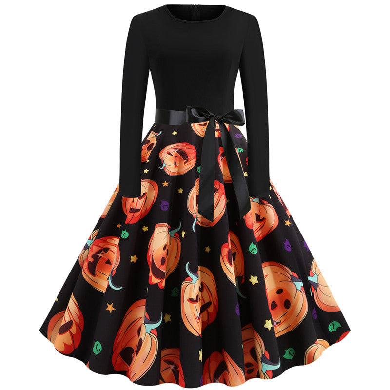 Halloween New Round Neck Elegant Party Print Dress