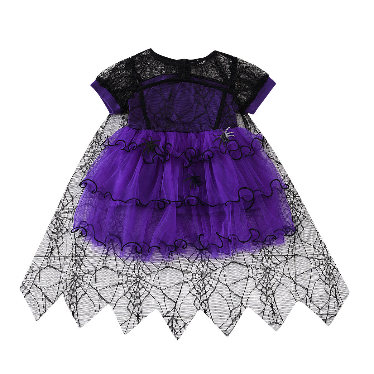 Girls' Halloween Mesh Cake Short Sleeve Dress