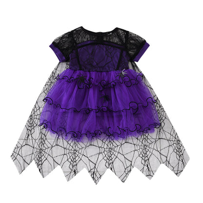 Girls' Halloween Mesh Cake Short Sleeve Dress