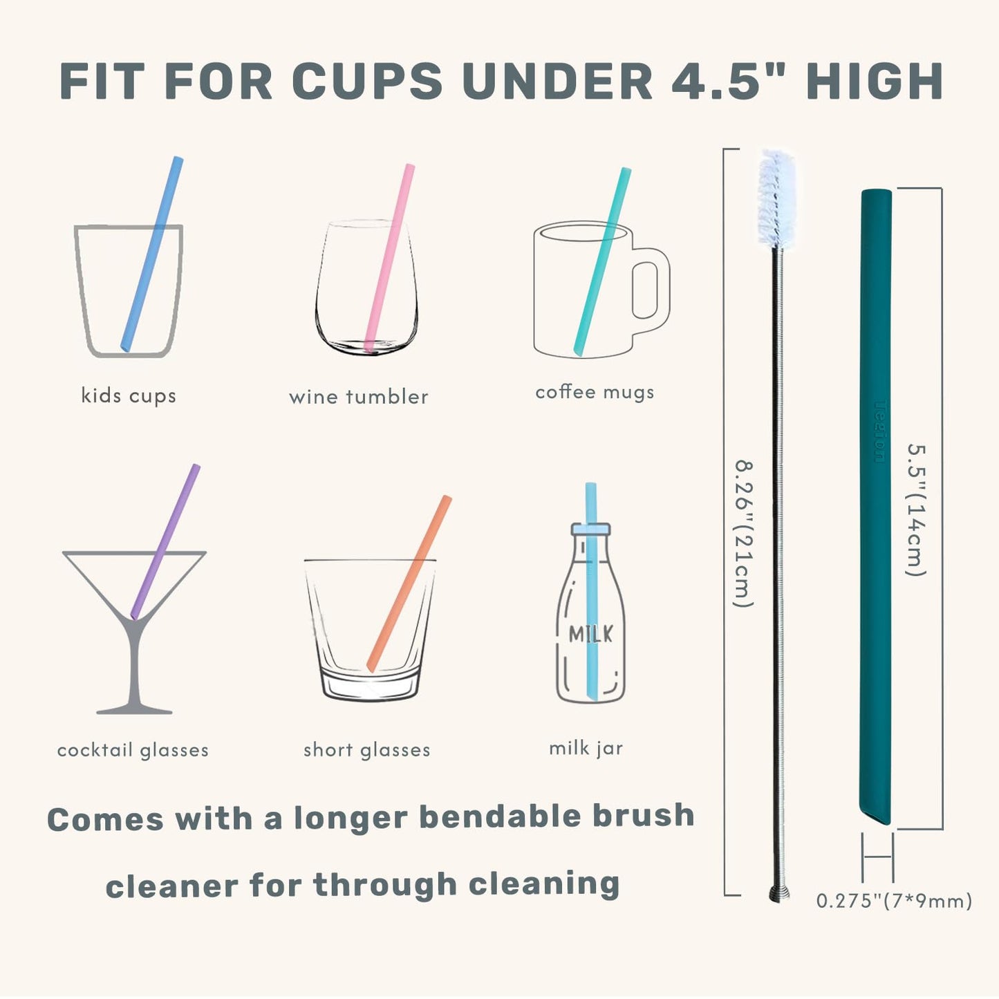 Mini Short Pinch Test Passed 5.5" Replacement Reusable Toddlers& Kids&Baby Silicone Small Straws for the First Years Take & Toss Spill Proof Straw Cup-Safe Fun for Baby Teething Chewing
