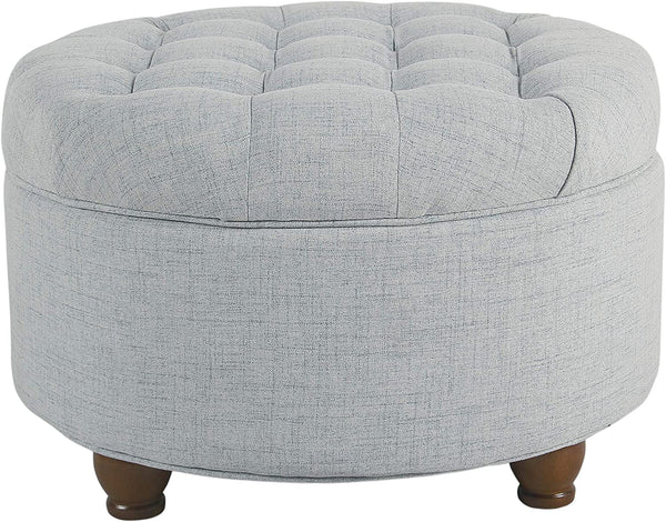 Light Blue Tufted Round Storage Ottoman