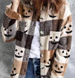 Halloween Check Print Long Sleeve Pocket Blouse