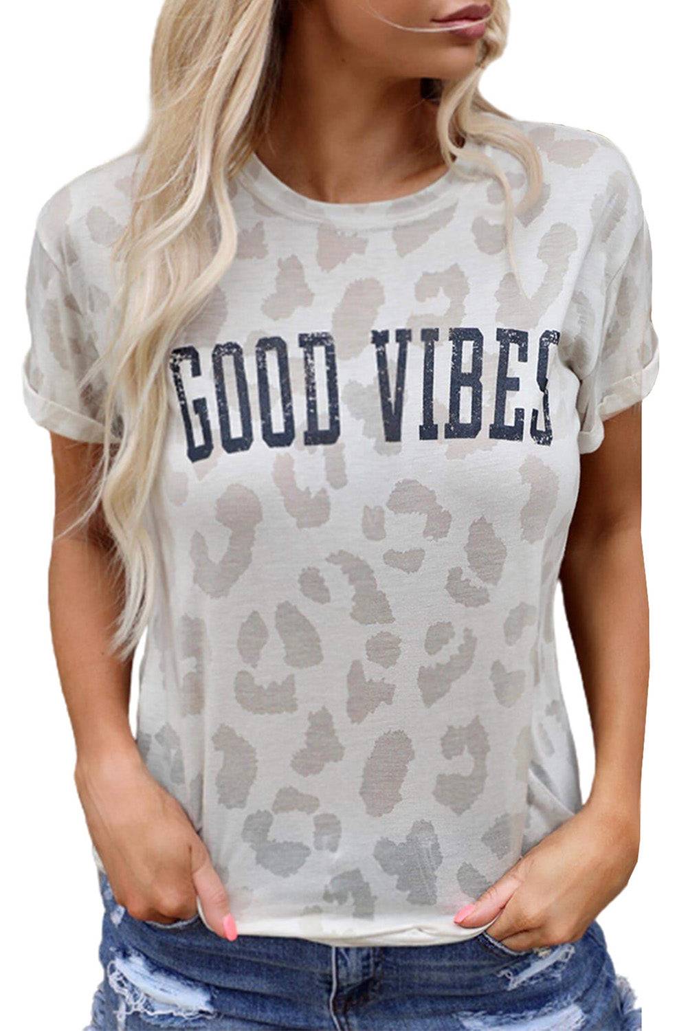 GOOD VIBES Leopard Print Tee