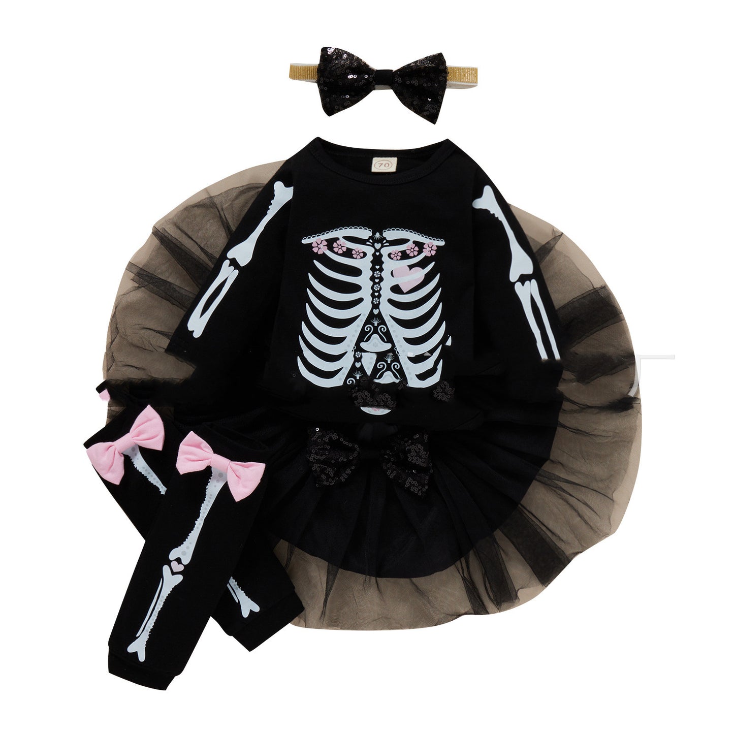 Summer Popular Halloween Girls' Funny Printed One-piece Romper Mesh Skirt Suit