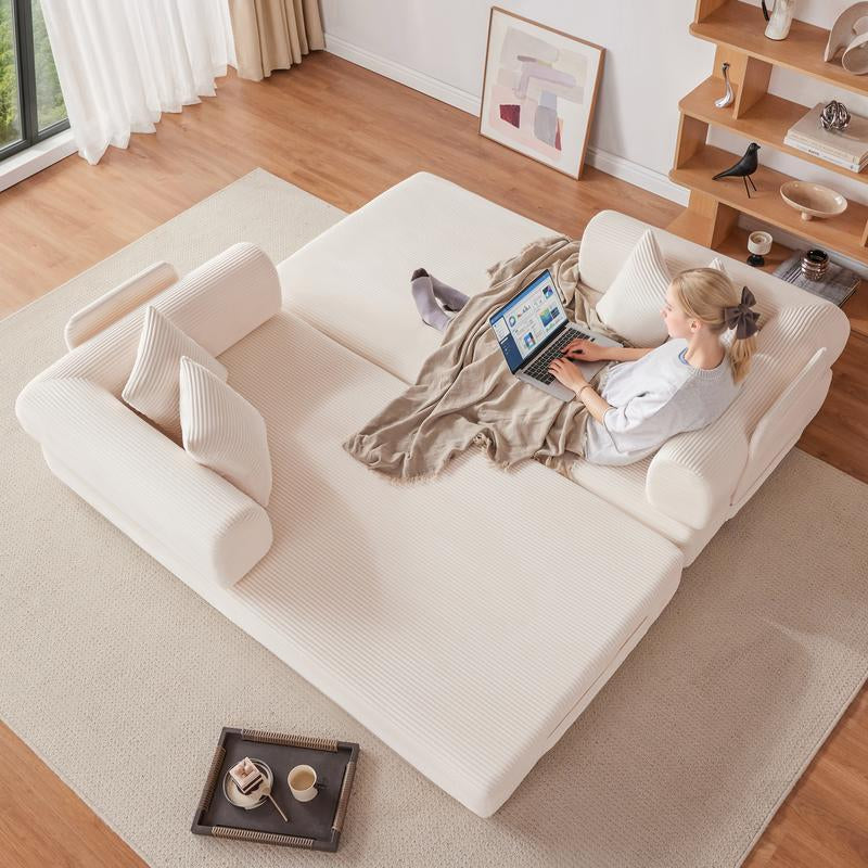 79" Oversized Boneless Couch with 4 Pillows,5 in 1 Convertible Sleeper Futon Sofa Bed with Deep Seat,Corduroy Foldable Modular Floor Pull Out Couch for Living Room,No Assemble