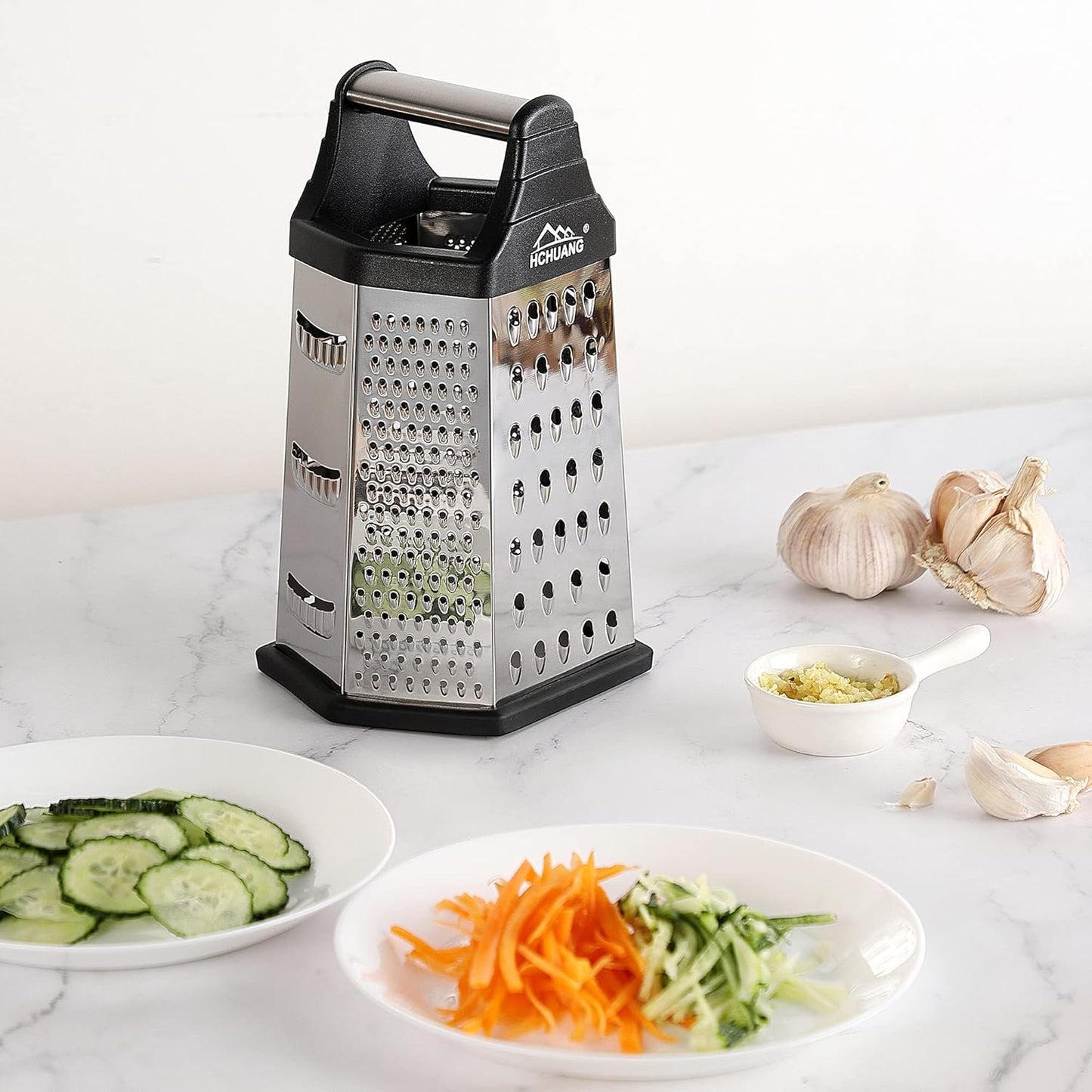 Professional Box Grater,Nonstick Coating Stainless Steel with 6 Sides - Vegetable Chopper, Kitchen Cutter, Shredder for Cheese & Vegetables (6-In-1)