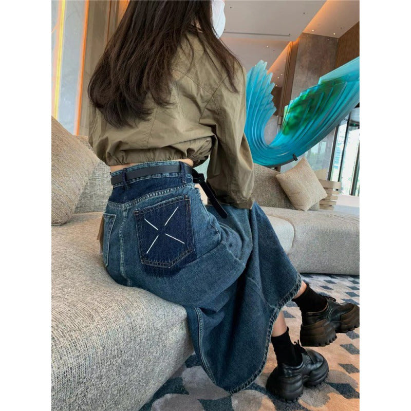 Plus Size Women's Denim Slit Sheath Skirt