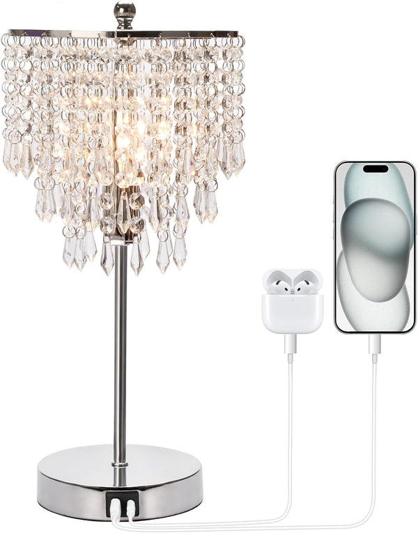 Crystal Touch Table Lamp with USB-C & USB-A