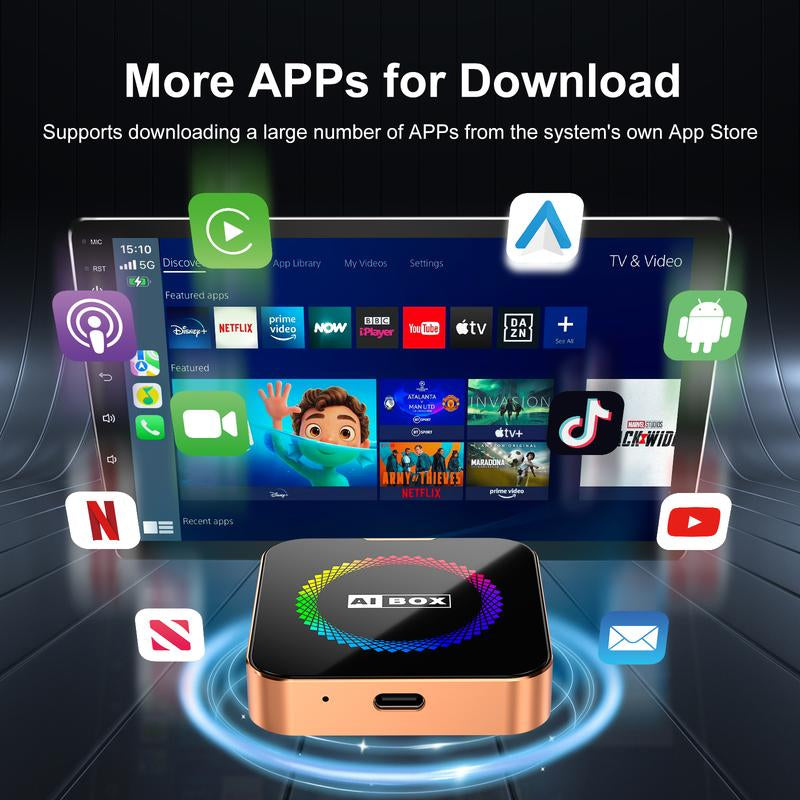 Aimoon Orange Ai Cube Pro Max Wireless Carplay Adapter for Iphone & Android Auto Ai Box with Netflix Youtube Supports TF Card Dongle Plug and Play Easy Setup Carplay Video Entertainment for Ios 10+ and Cars after 2015 Car