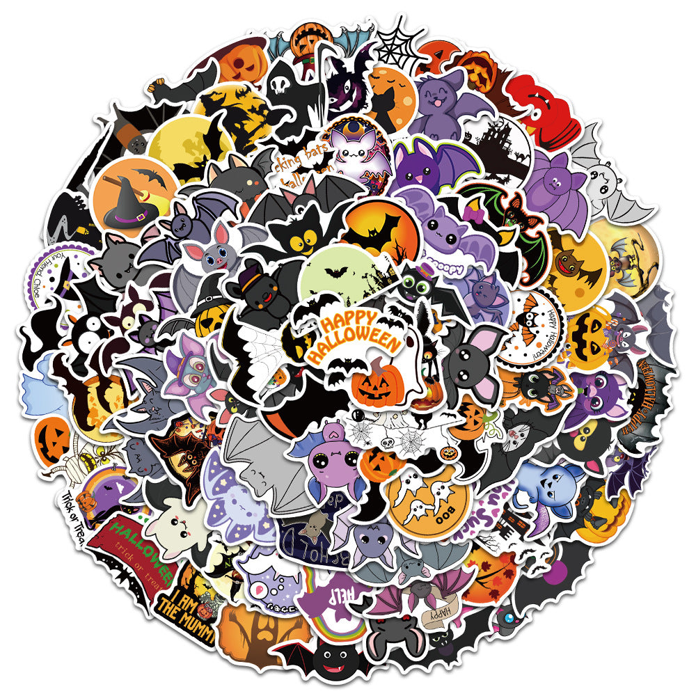 100 Cartoon Halloween Pumpkin Bat Stickers Decoration Car Trunk Children Gift