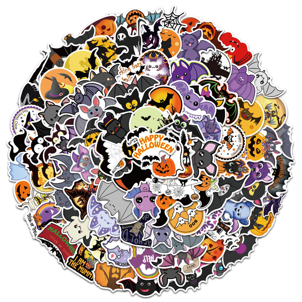 100 Cartoon Halloween Pumpkin Bat Stickers Decoration Car Trunk Children Gift