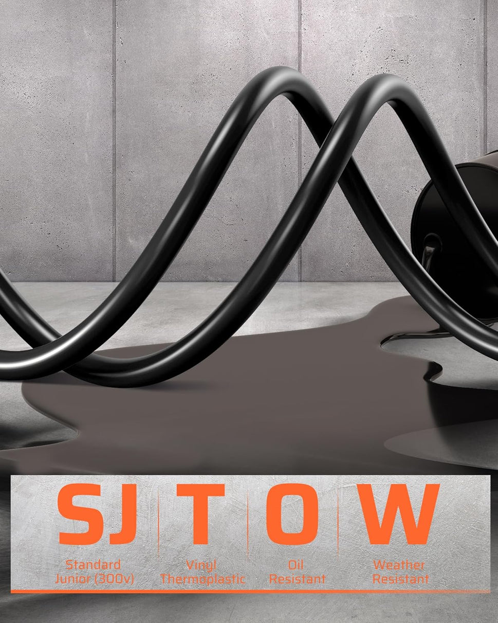 Retractable Extension Cord Reel, 40 FT Heavy Duty Power Cord, 12AWG/3C SJTOW, 3 Grounded Outlets Lighted Triple Tap, 15 Amp Circuit Breaker, UL Listed