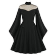 Halloween Black Queen Mesh Flared Sleeves Patchwork Retro Dress