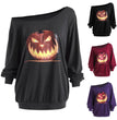 Cross Shoulder Halloween Angry Pumpkin Print Top