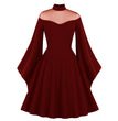 Halloween Black Queen Mesh Flared Sleeves Patchwork Retro Dress