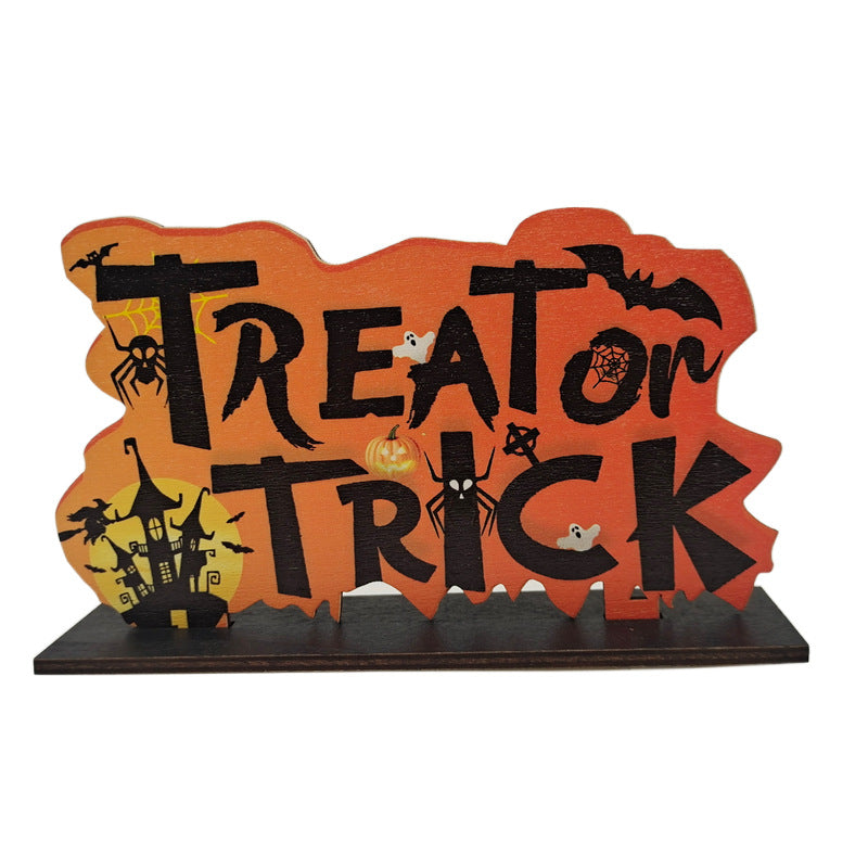 Halloween Wooden Pendant Pumpkin Skull Spider Bat Party Scene Decoration