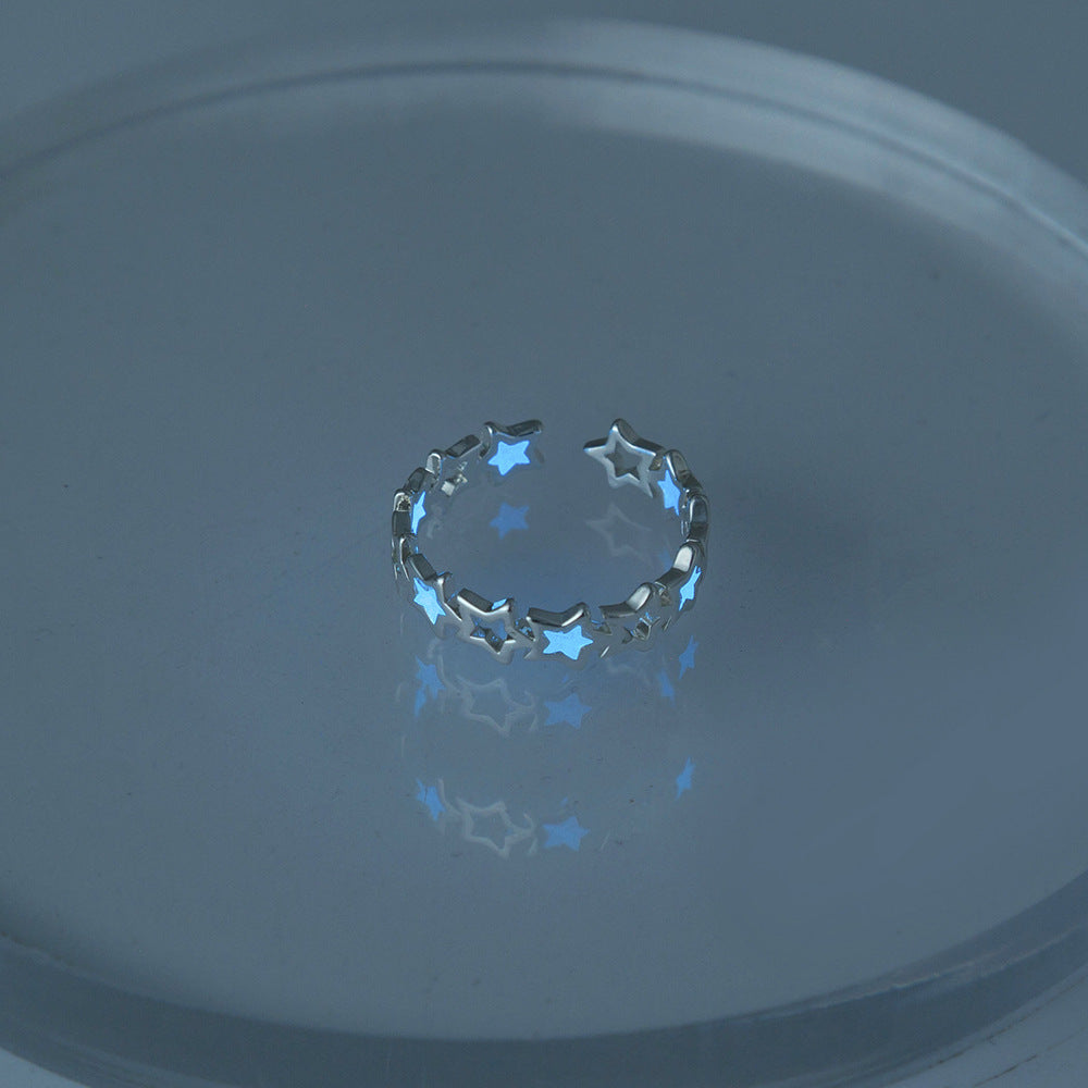 Hollow Halloween Dark Blue Five-pointed Star Zircon Ring