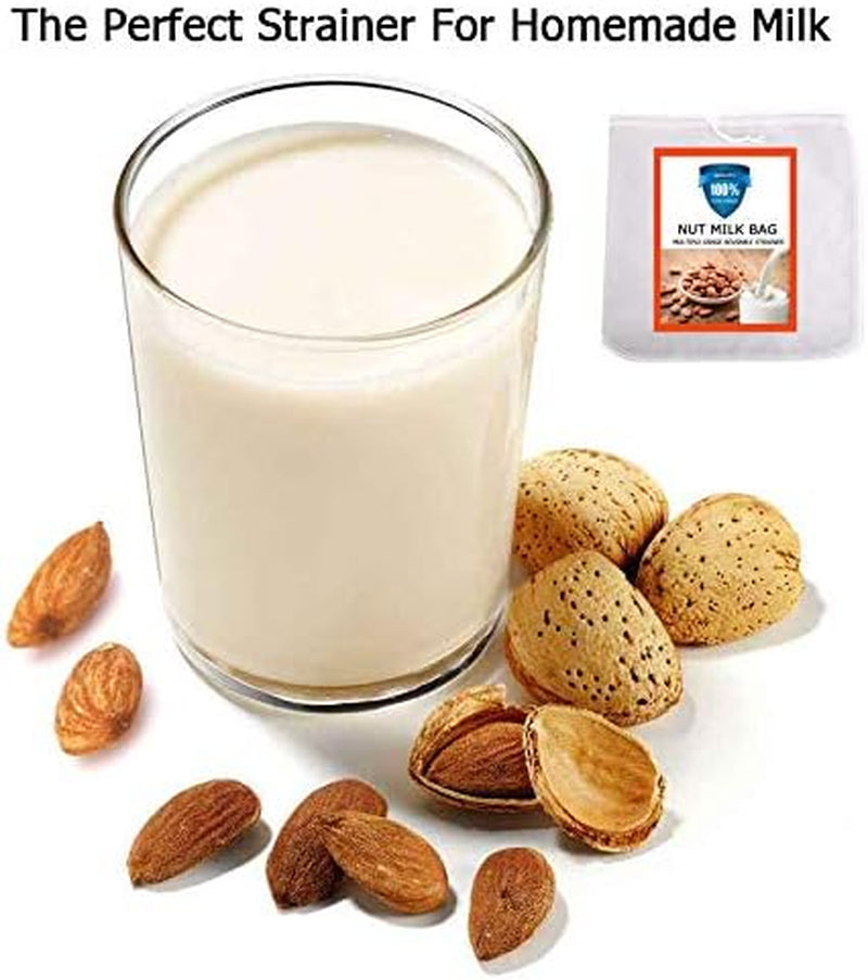 Nut Milk Bag, Pro Quality Multiple Usage Reusable Food Strainer, Cold Brew Coffee Bag Cheese Cloth, Ultra Fine Nylon Mesh Food Grade for Almond/Soy Milk, Juice, Coffee, Tea, 12"X12"