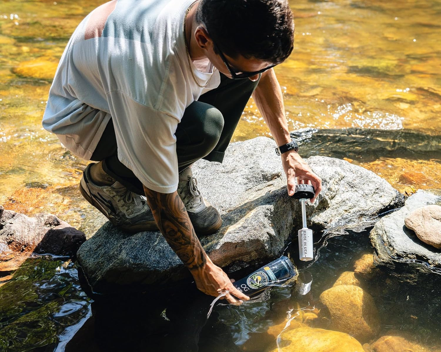 Nalgene OG Water Bottle with Filter, USA Made, BPA Free, Removes 99.99% Tap Water Contaminants, Forever Chemicals, Smoke Grey, 32 Oz