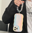Laser Wave Silicone Phone Case Gradient Laser Stripes Bracelet Case For IPhone 14 13 12 11 Pro Max Plus Bead Chain