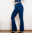Shascullfites Melody Dark Blue Flared Lift Jeggings Button Up Jeans Bum Lift Jeans High Waist Flare Jeans Women