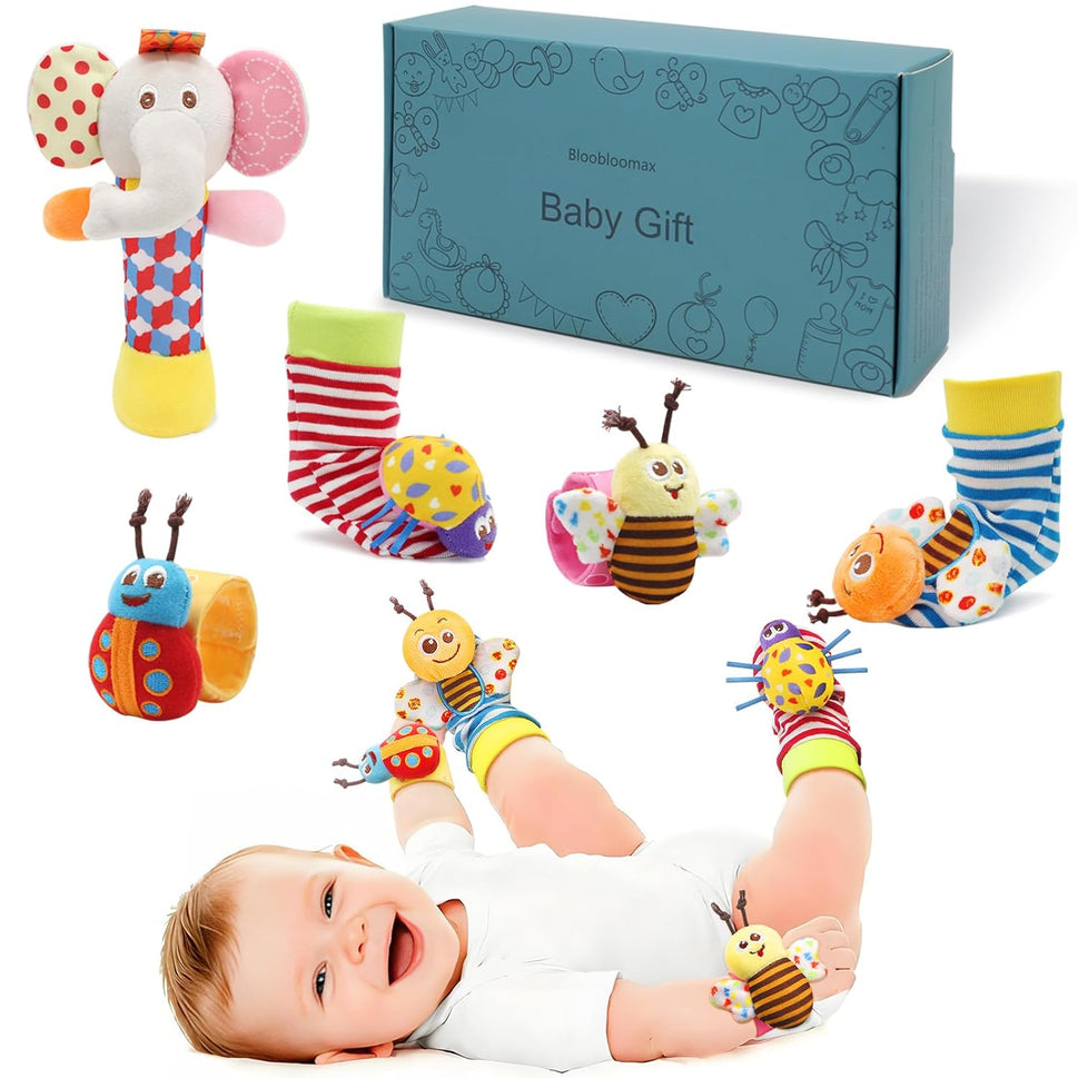 Wrist Rattles Foot Finder Rattle Toy for 3-6 Months Baby, Feet Leg Ankle Socks Arm Hand Bracelet Shaker for 6-9 Months Infant Boy & Girl, Gift Set for 0-2 Years Newborn Babies (5 Pcs-C)