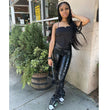 Tight Pleated High Waist Stretch Leather Pants