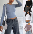 Women's Clothing Fashion Slim Long-sleeved Pullovers Tops Solid Causal Fit Shirts