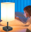 Table Lamp Dimmable  USB Bedside Table Desk Lamp with 2 USB Charging Port(A+C) 2 Outlet,Nightstand Lamp with Charger Base White Fabric Shade,Led Touch Lamp for Bedroom/Livingroom/Dorm/Home Office