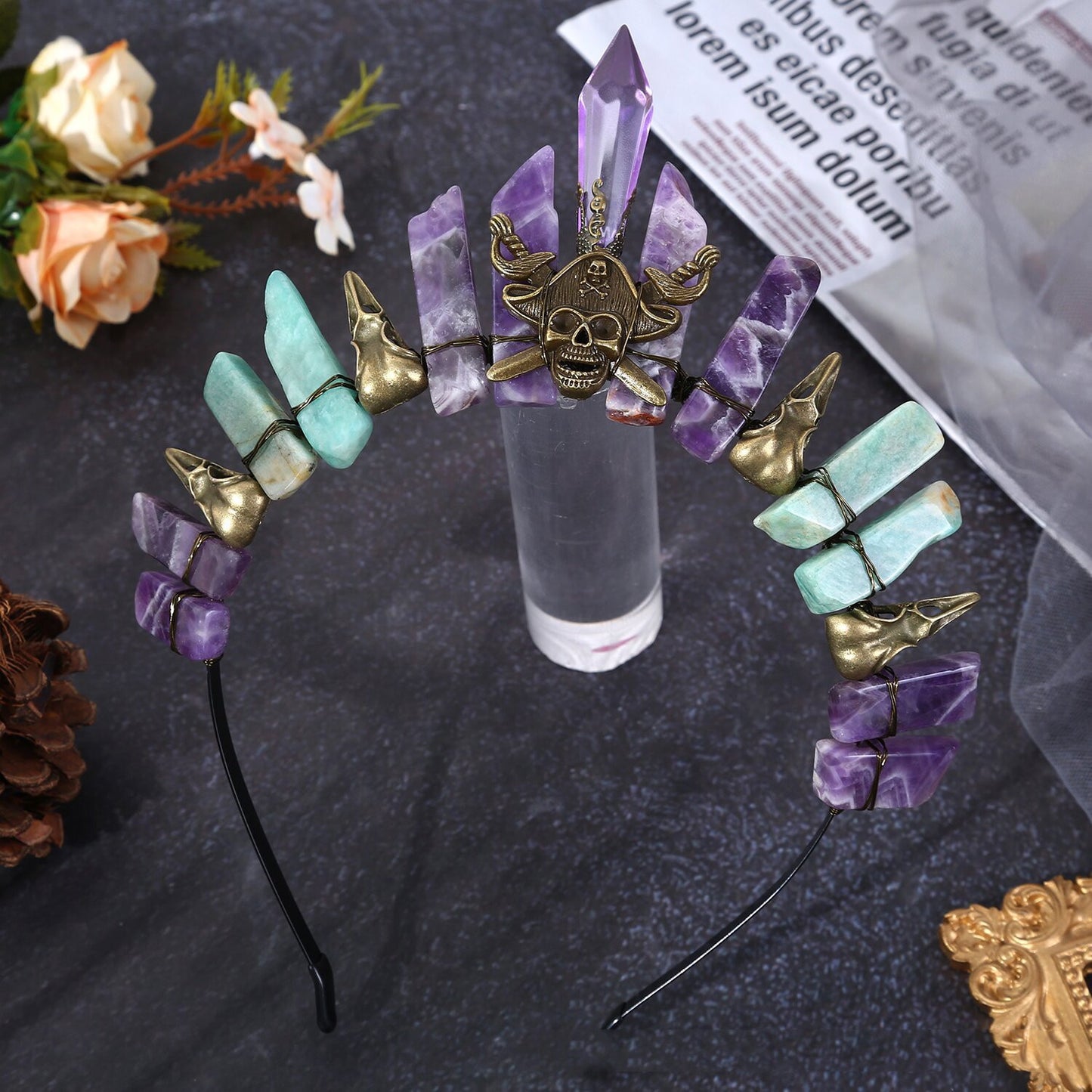 Natural Crystal Halloween Crown Hair Clasp