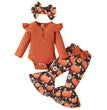 Halloween Autumn And Winter Infant Long-sleeve Jumpsuit Pumpkin Print Flared Pants Hair Band Girls' Suit