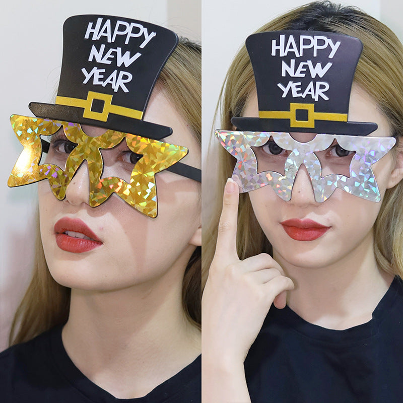 Creative 2024 Happy New Year Party Glasses Supplies Photo Props Holiday Dance Dress Up Funny Glasses