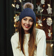 Women'S Winter Soft Knit Beanie Hat with Faux Fur Pom Pom Warm Skull Cap Beanies for Women
