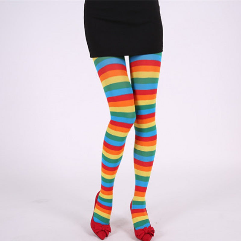 Rainbow Colorful Striped Stockings For Halloween Party
