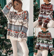 Women's Fashion Round Neck Loose Christmas Theme Jacquard Long Sleeve Sweater