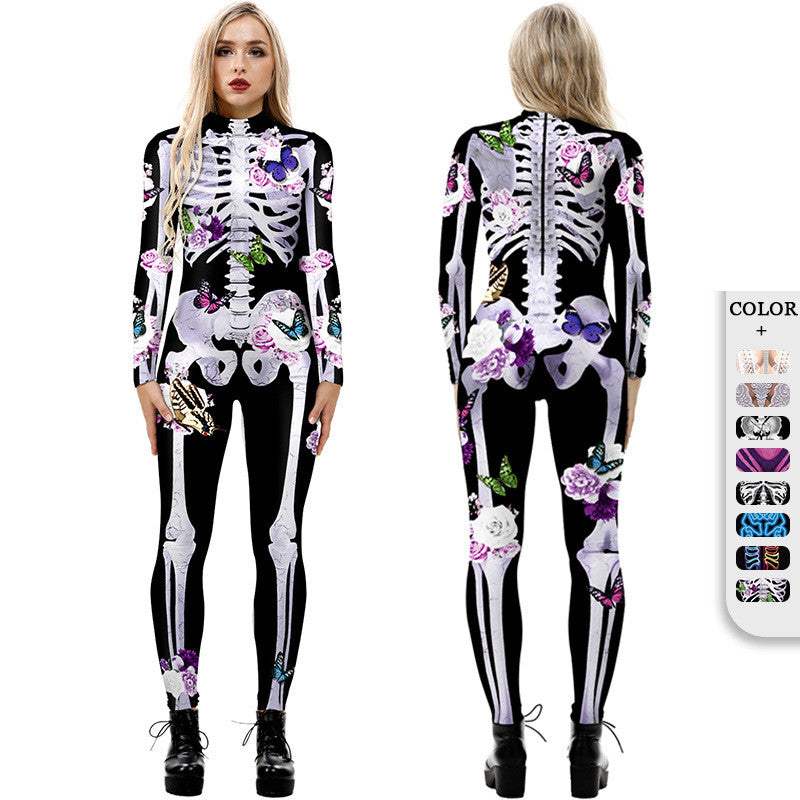 Halloween 3D Skeleton Digital Print Women's Romper