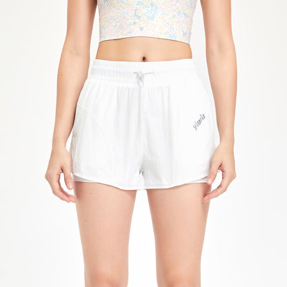 Fake Two-piece Sports Shorts High Waist Drawstring Anti-exposure