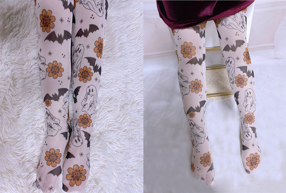 Halloween Children's Printed Mesh Tights Breathable One-piece Socks Ghost Festival Socks