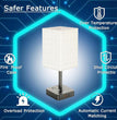 Table Lamp Dimmable  USB Bedside Table Desk Lamp with 2 USB Charging Port(A+C) 2 Outlet,Nightstand Lamp with Charger Base White Fabric Shade,Led Touch Lamp for Bedroom/Livingroom/Dorm/Home Office