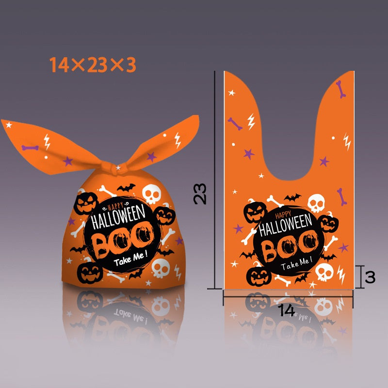 New Halloween Packaging Bag Rabbit Ears Pumpkin Candy Snack Bag Baking Biscuits Gift Bag 50 PCs